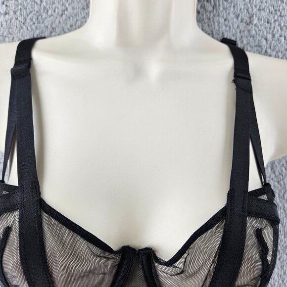 Victoria's Secret Bra Womens 32D Black Very Sexy Unlined Balconet Mesh Lingerie - Picture 3 of 15